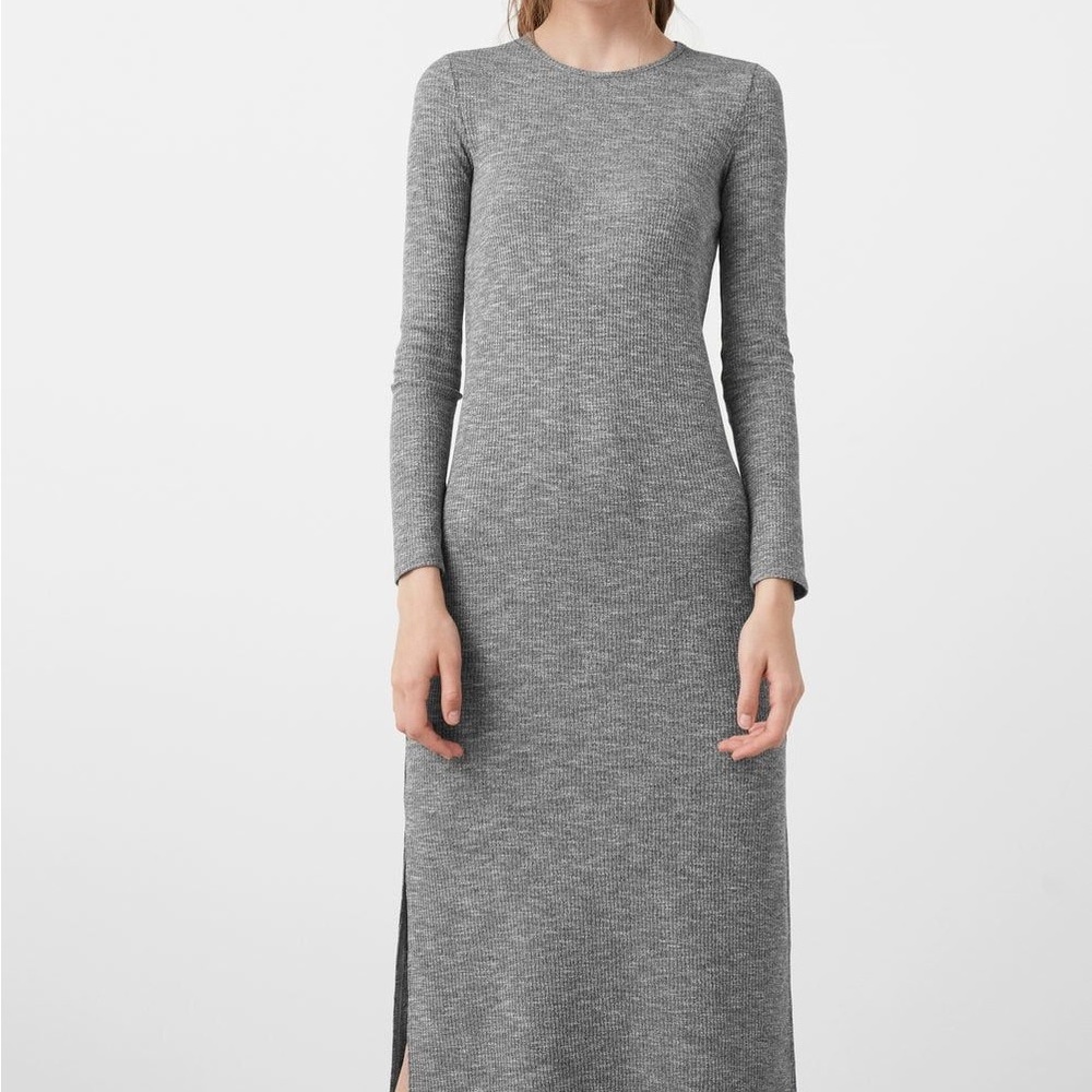Mango side slit rubbed grey dress